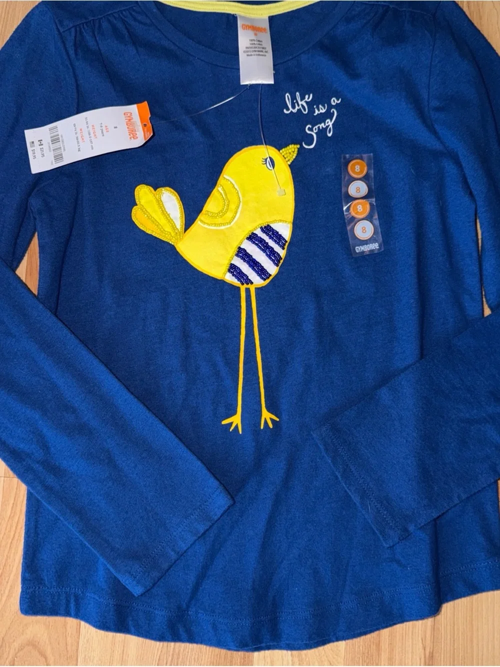 GYMBOREE Girls' Blue Long-Sleeve Bird Applique Top Size 8